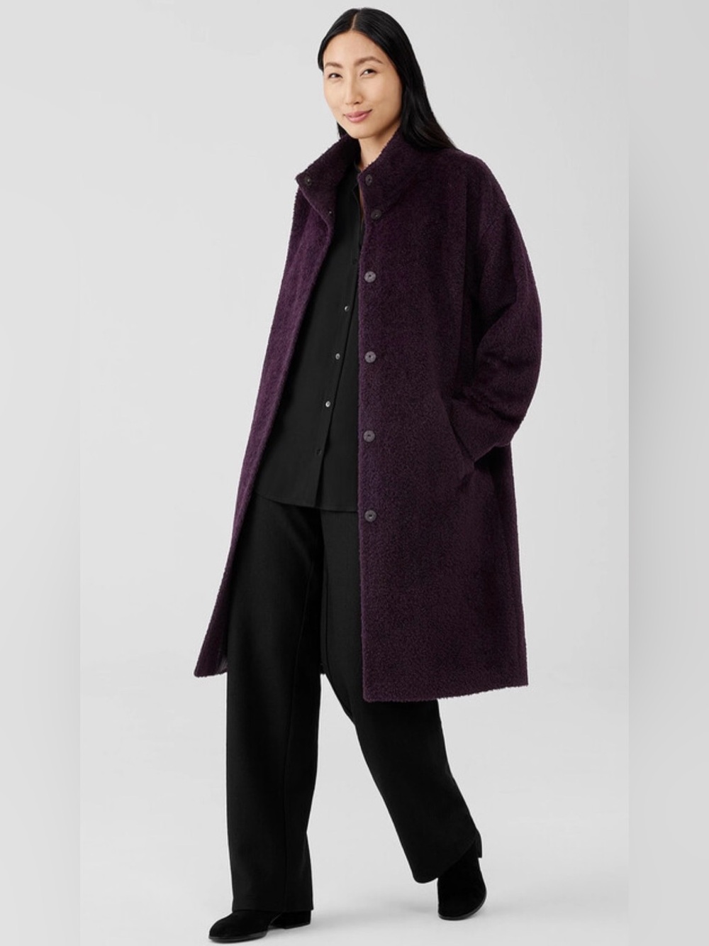 Eileen Fisher Sheared Suri Alpaca Stand Collar Coat, MSRP $698! - Picture 2 of 14